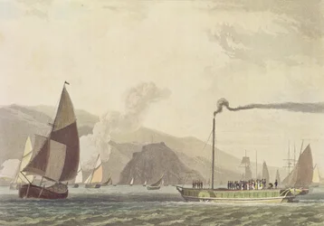 Battello a vapore sul Clyde vicino a Dumbarton, 1802